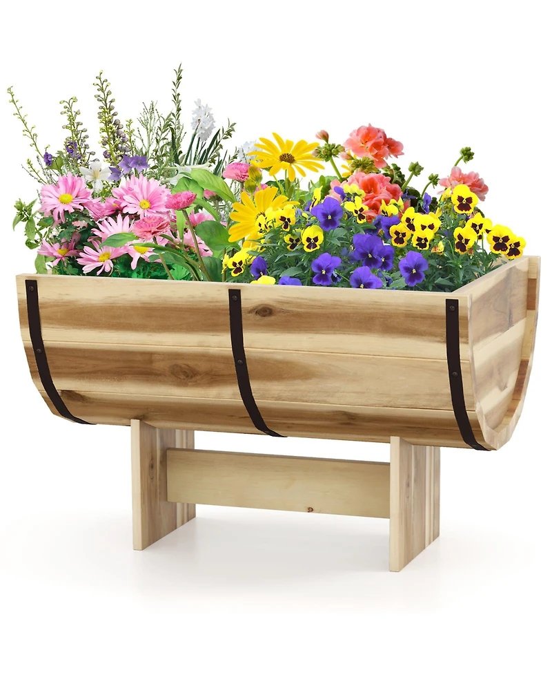 Sugift Outdoor Wooden Planter with Legs for Flower Herb Vegetable Fruit