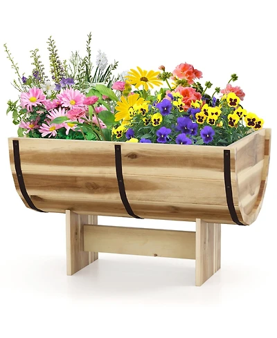 Sugift Outdoor Wooden Planter with Legs for Flower Herb Vegetable Fruit