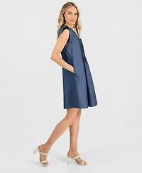 Robbie Bee Women's V-Neck Pintuck Shift Dress