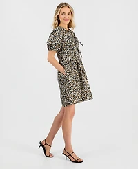 Robbie Bee Women's Printed Puff-Sleeve Cotton Mini Dress