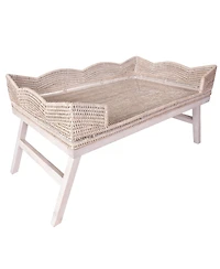 Artifacts Rattan Scallop Design Breakfast Tray with Wooden Legs