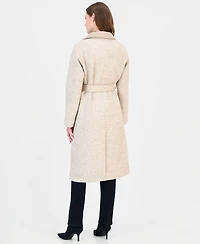 Calvin Klein Women's Belted Knit-Collar Textured Coat