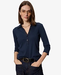 Sanctuary Petite Cotton-Blend Echo Button-Front Top