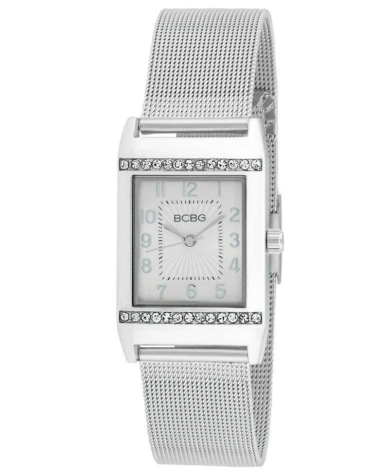 Bcbg Women's Quartz Rectangle Silver Stainless Steel Watch 23mm