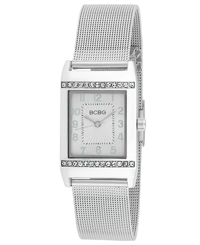 Bcbg Women's Quartz Rectangle Silver Stainless Steel Watch 23mm