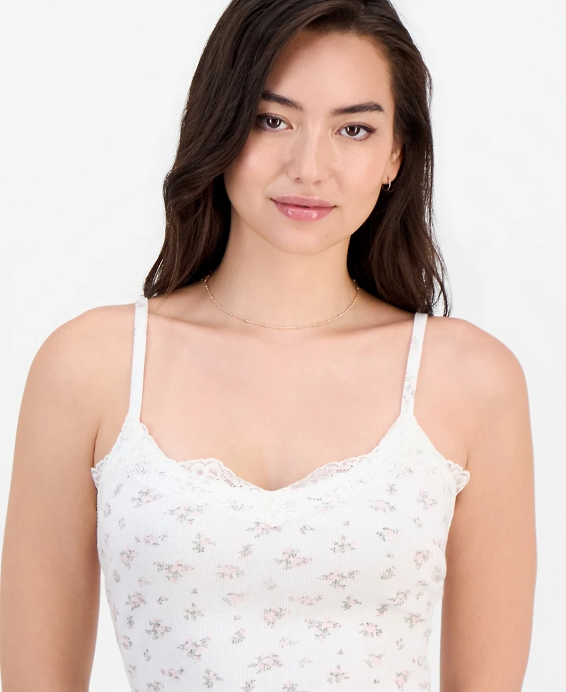 Hippie Rose Juniors' Lace-Trim Longline Printed Cami