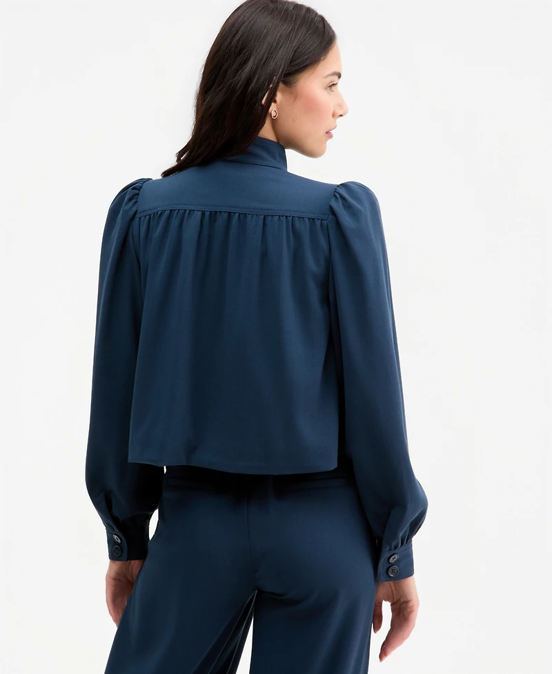 Liverpool Los Angeles Women's Puff-Sleeve Hidden-Placket Jacket