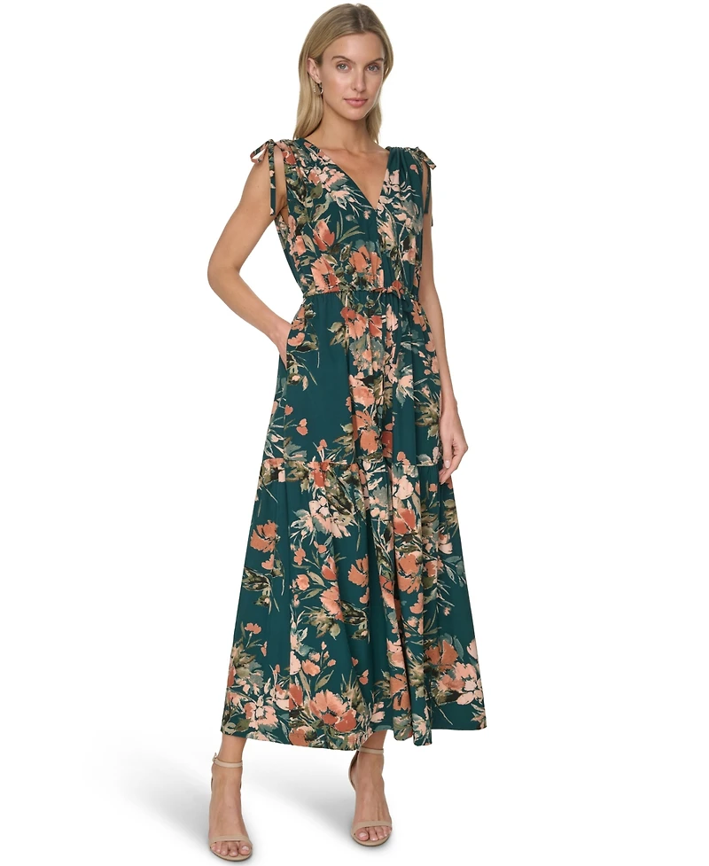 Calvin Klein Women's V-Neck Drawstring Waist Midi Dress