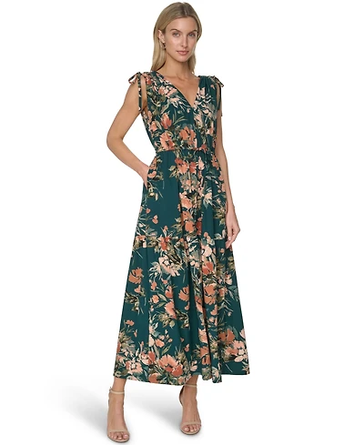 Calvin Klein Women's V-Neck Drawstring Waist Midi Dress