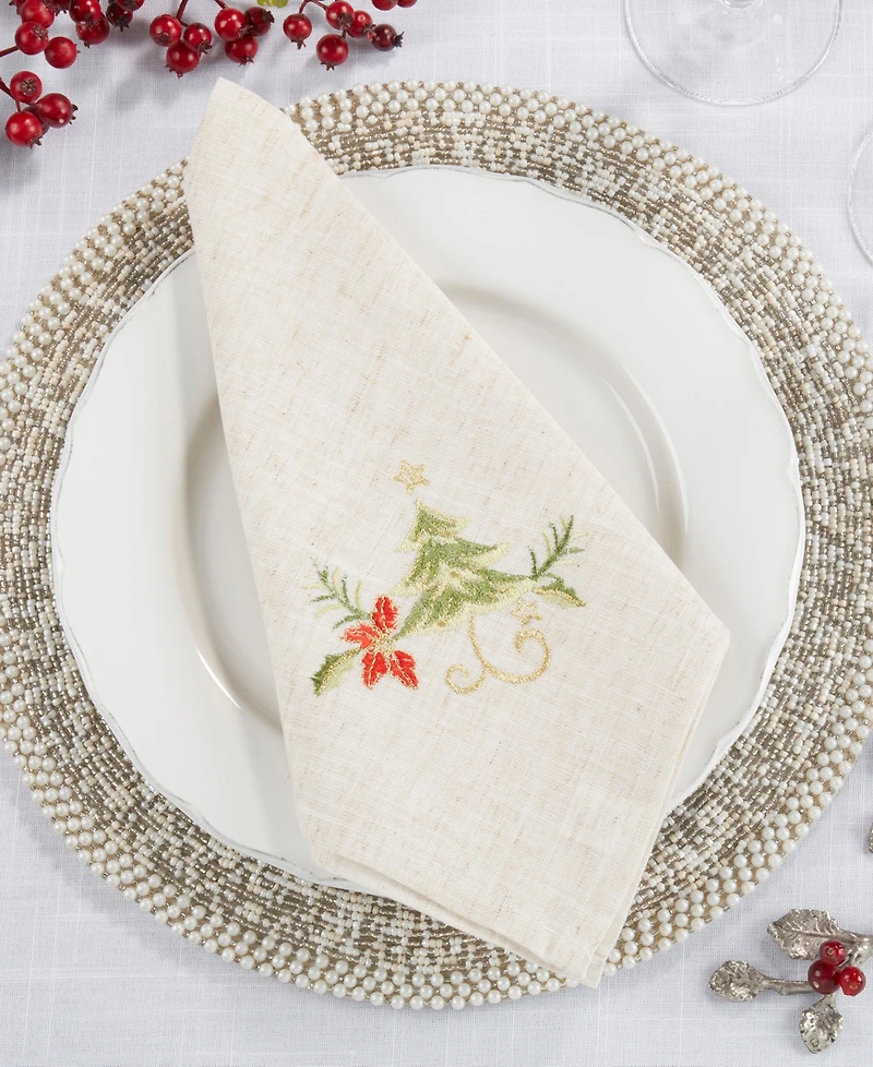 Saro Lifestyle Embroidered Christmas Tree Design Napkins, Set of 4