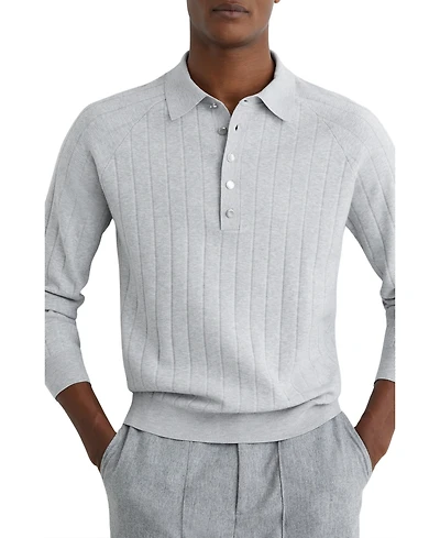Reiss Men's Dillingham Half Button Wide Ribbed Polo Shirt
