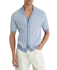 Reiss Men's Johnny Cuban Button Through Wave Stripe Shirt