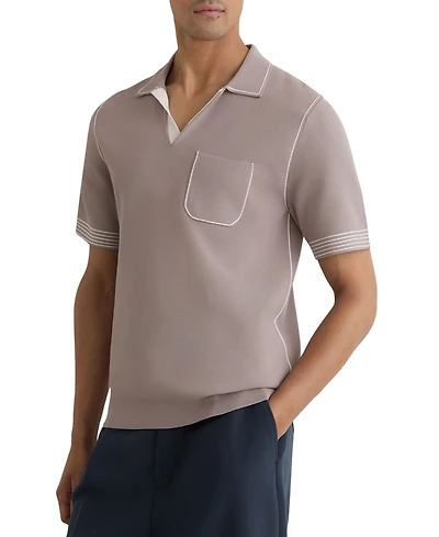 Reiss Men's Newbury Open Collar Piped Stitch Detail Polo Shirt