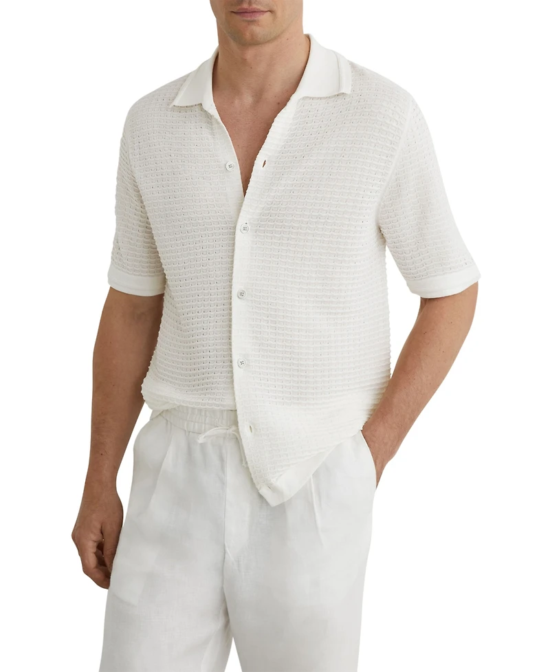 Reiss Men's Clifton Button Through Textured Shirt