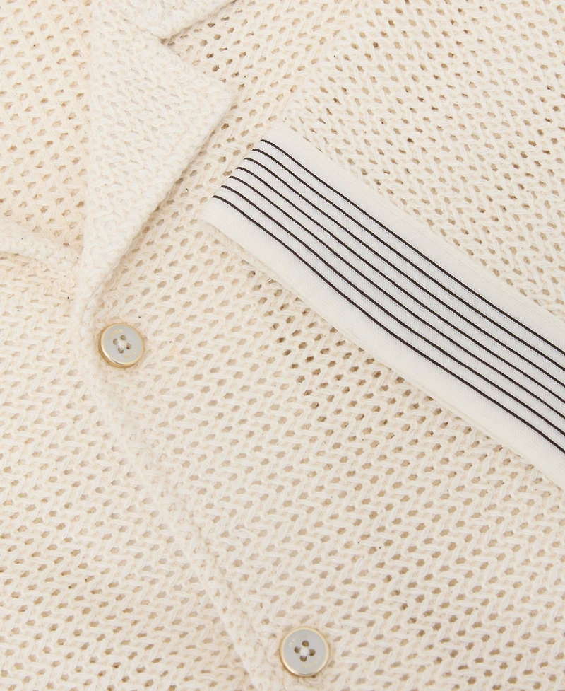 Reiss Men's Aliso Crochet Tape Cuban Shirt
