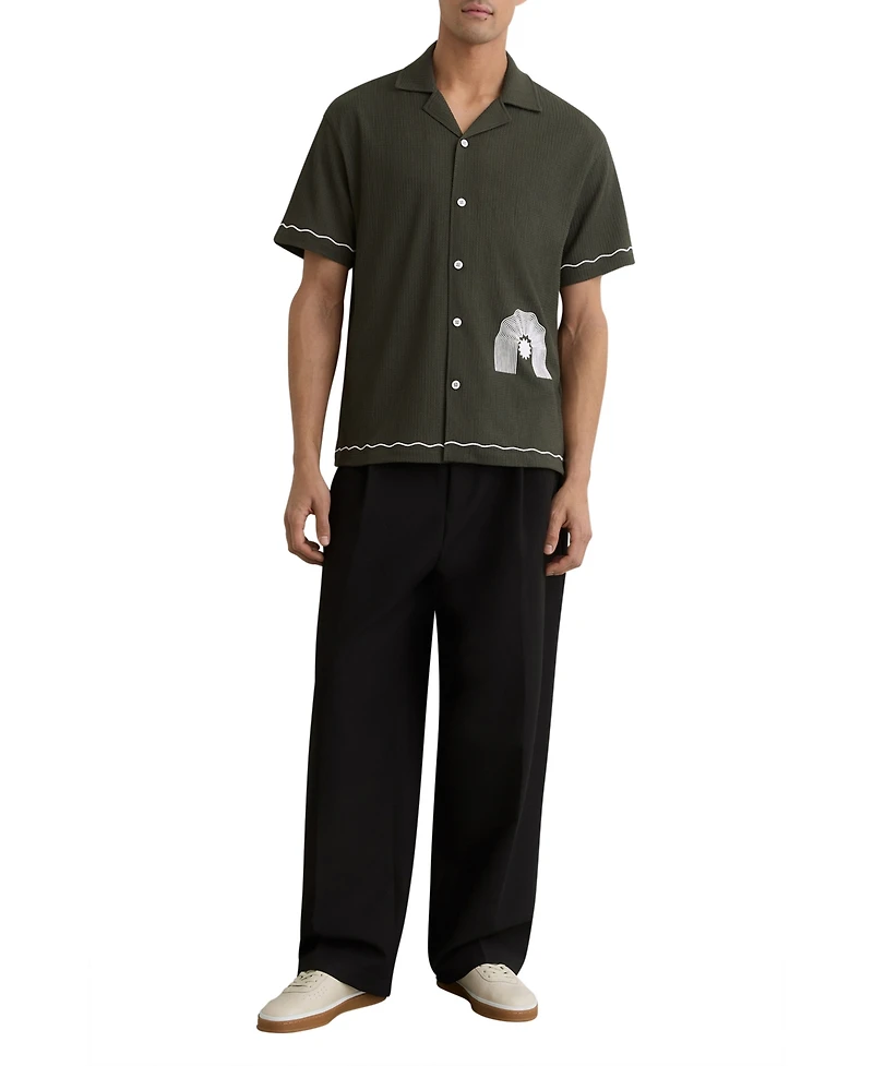Reiss Men's Solano Textured Printed Placement Cuban Shirt