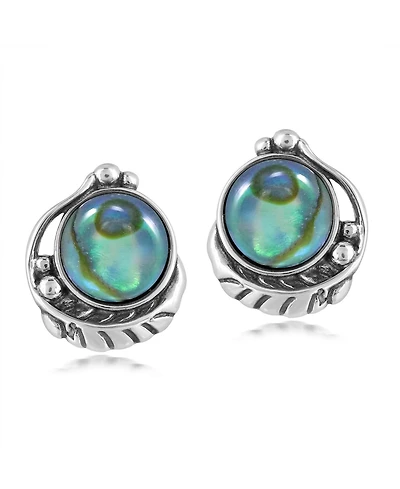American West Jewelry Sterling Silver Abalone Shell Leaf Design Button Earrings