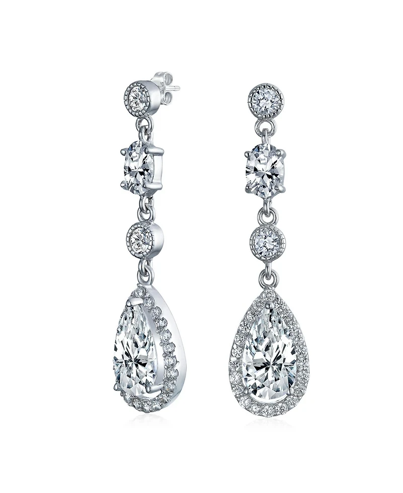 Bling Jewelry Cocktail Fashion Bridal Fashion Cubic Zirconia Halo Cz Large Statement Teardrop Chandelier Earrings