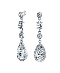 Bling Jewelry Cocktail Fashion Bridal Fashion Cubic Zirconia Halo Cz Large Statement Teardrop Chandelier Earrings
