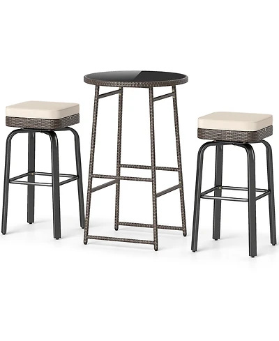 Slickblue 3-Piece Outdoor Swivel Bar Set with Table and 2 Chairs