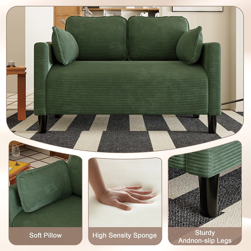 Streamdale Furniture 48" Corduroy Loveseat Couch with Cushions & Side Storage