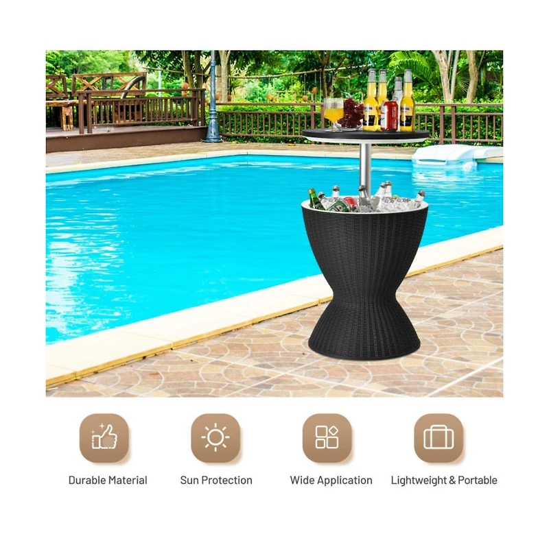 Boyel Living 3 1 8 Gallon Patio Rattan Cooler Bar Table with Adjust Ice