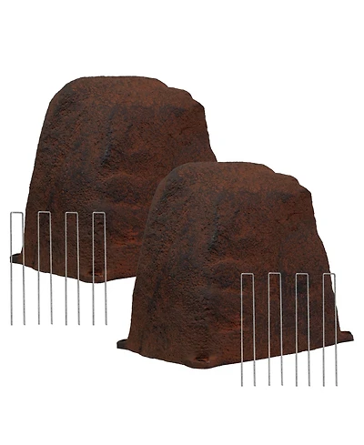 Sunnydaze Decor Outdoor Polyresin Landscape Rock Septic Cover with Stakes - 2-Pack