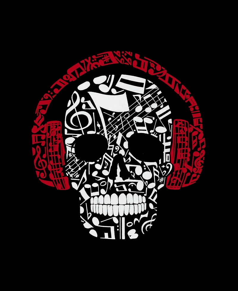 La Pop Art Men's Skull with Headphones Music Word Graphic Tank Top