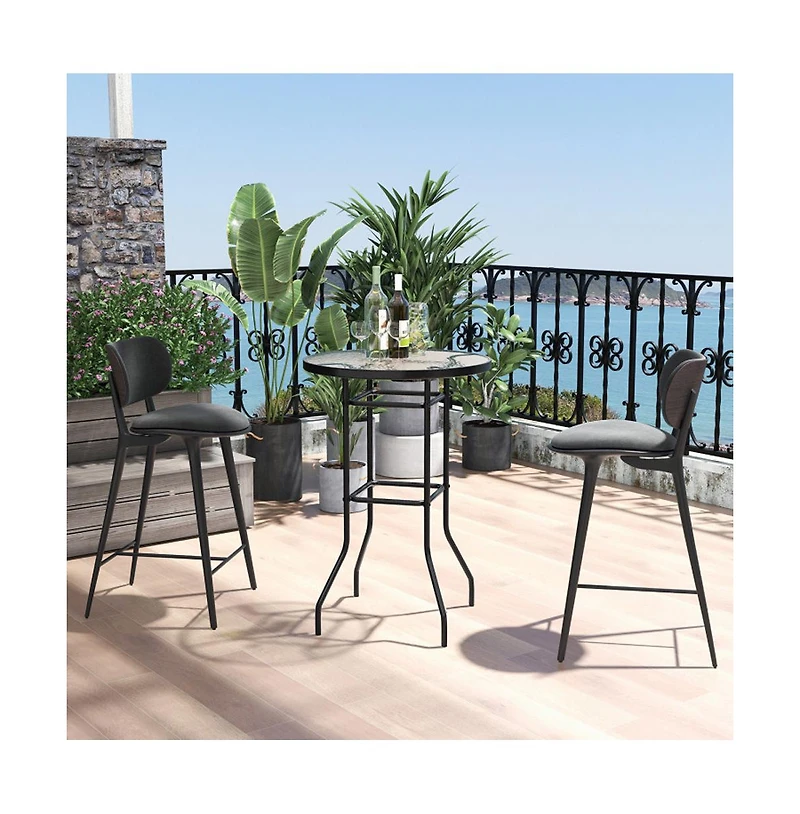 Boyel Living 38 Inch Patio Bar Table with Tempered Glass Tabletop