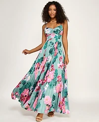 Katia Rae Juniors' Floral Tie-Back Pleated Dress