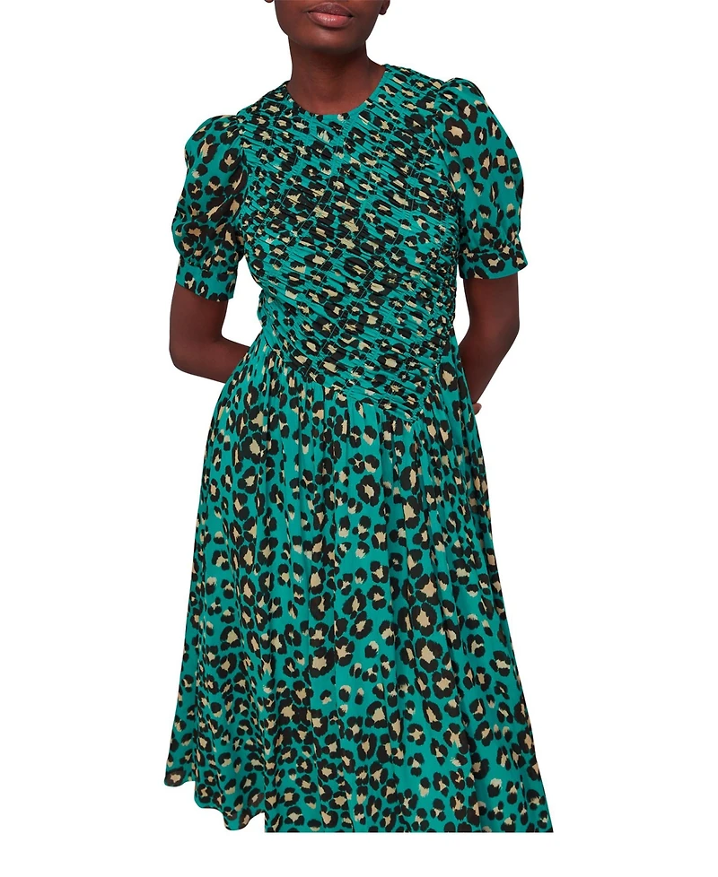 Whistles Women's Painted Leopard Shirred Dress