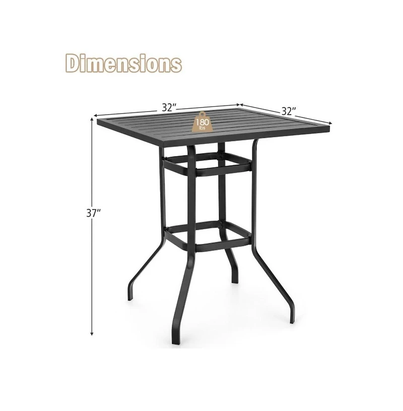 Boyel Living 32 Inches Outdoor Steel Square Bar Table with Powder-Coated Tabletop