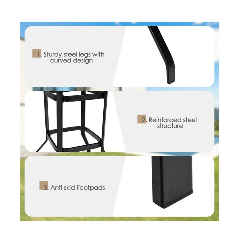 Boyel Living 32 Inches Outdoor Steel Square Bar Table with Powder-Coated Tabletop