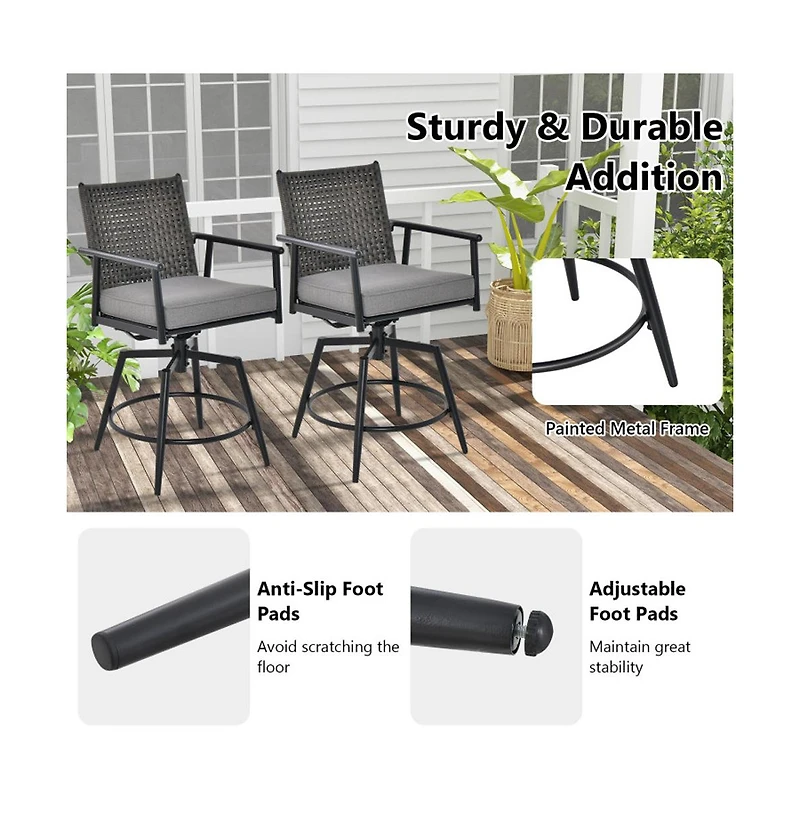 Boyel Living 360 Degree Swivel Bar Stool Set of 2 with Metal Frame and Pe Rattan Backrest