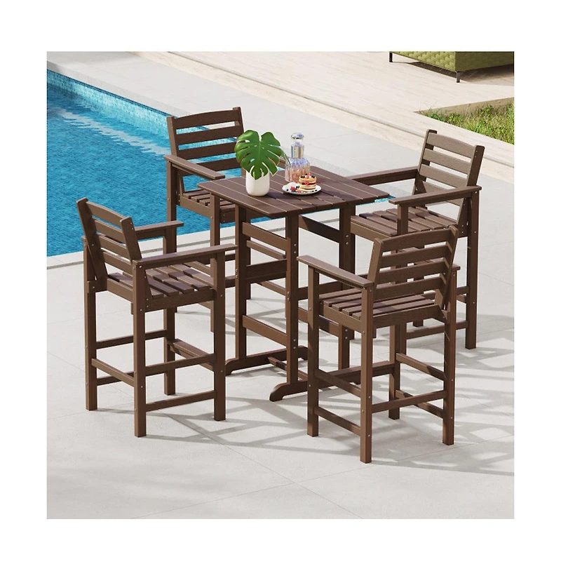 Boyel Living 30 Inch Square Bar Table Dining with Slatted Tabletop for Poolside