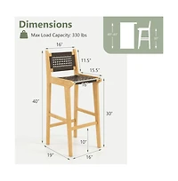 Boyel Living 30 Inch Rattan Teak Wood Bar Stool with Backrest and Footrest