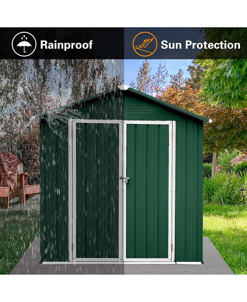 Mondawe 4feet x 6feet Outdoor Metal Storage Sheds Apex Roof Garden Tool Storage with Lockable Doors