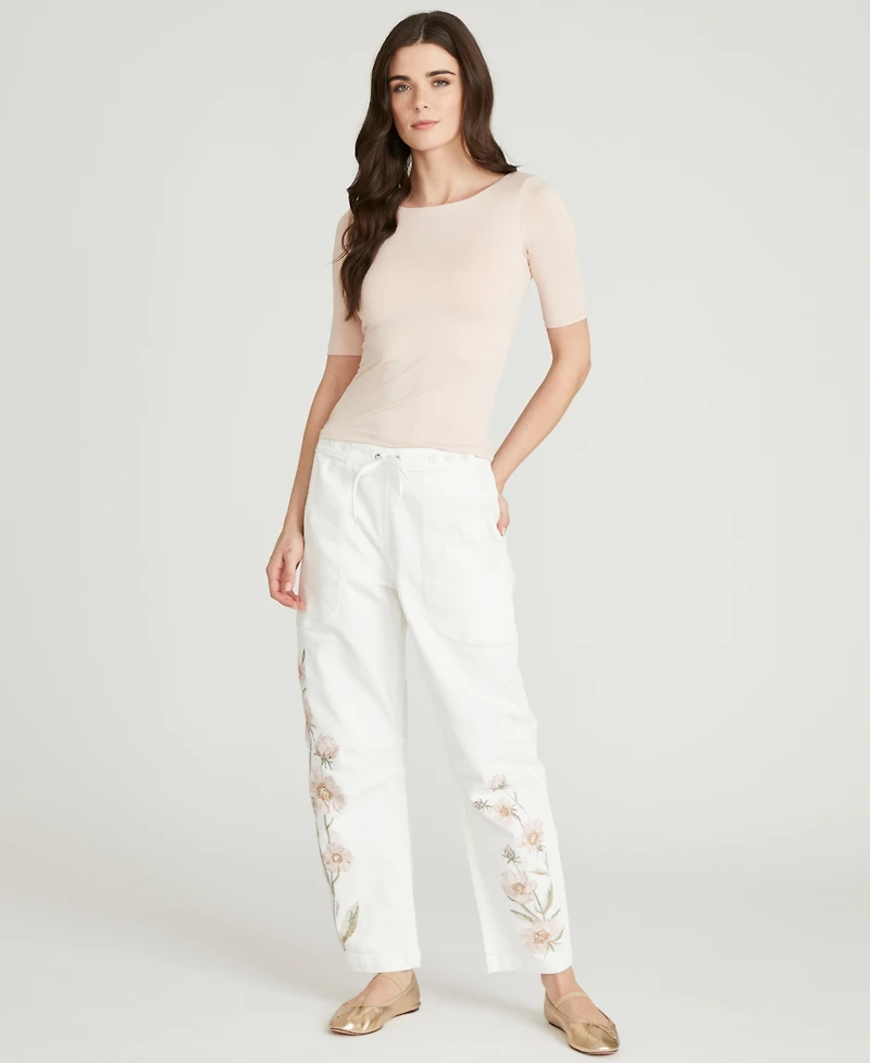 Driftwood Women's Twyla Barrel Floral Embroidered Jeans