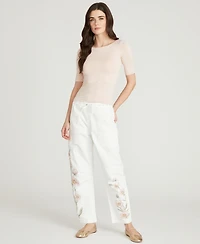 Driftwood Women's Twyla Barrel Floral Embroidered Jeans