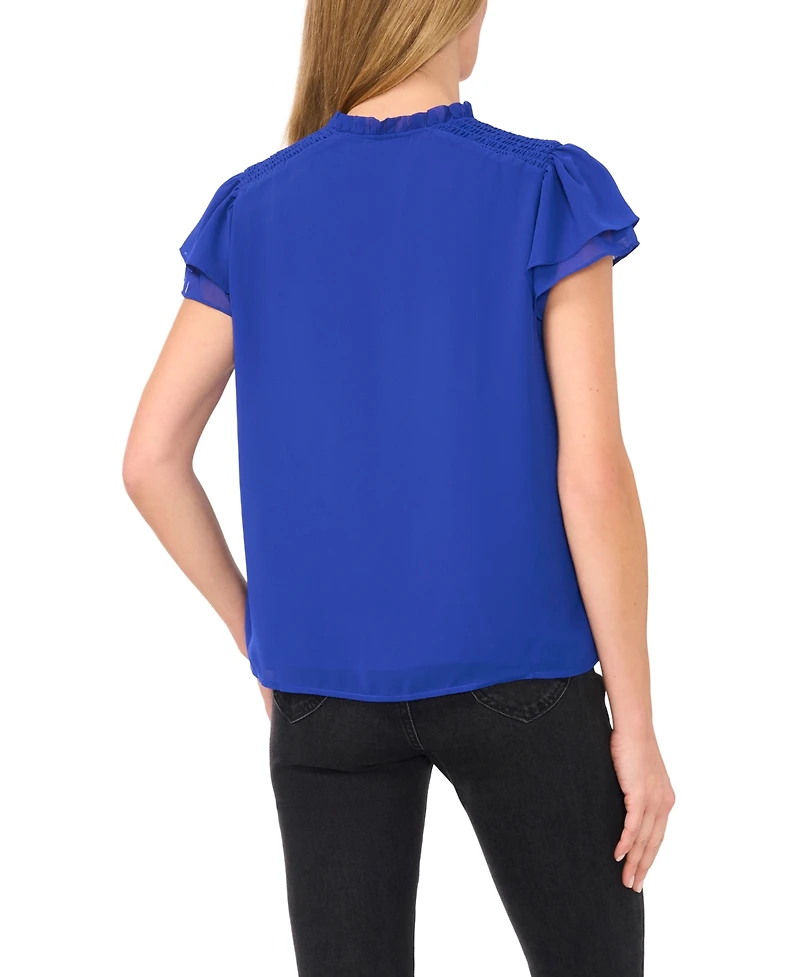 CeCe Women's Tie-Neck Short Flutter-Sleeve Blouse