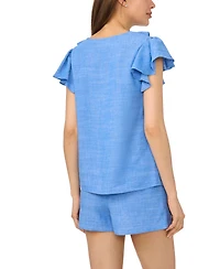 CeCe Women's Ruffle V-Neck Flutter-Sleeve Top