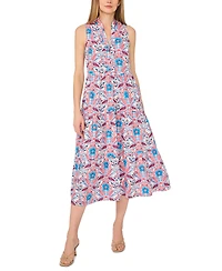 CeCe Women's Printed Collared V-Neck Sleeveless Dress