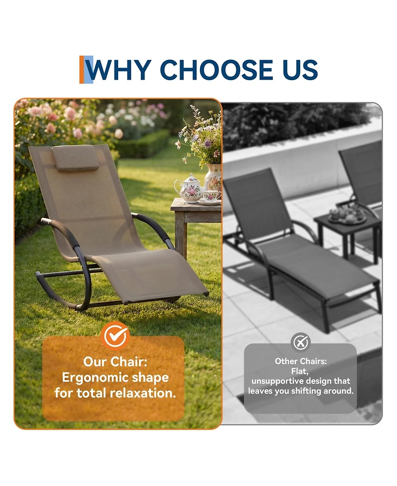 homfan Outdoor Rocking Chair with Iron Frame, Breathable Mesh Patio Recliner for Porch