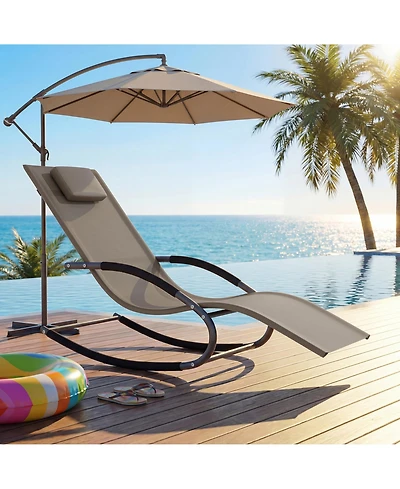 homfan Outdoor Rocking Chair with Iron Frame, Breathable Mesh Patio Recliner for Porch