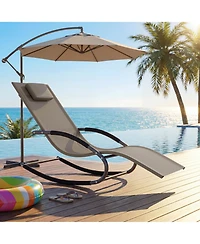 homfan Outdoor Rocking Chair with Iron Frame, Breathable Mesh Patio Recliner for Porch