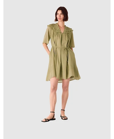 Whistles Women's Short Sleeve Cotton Frill Mini Dress