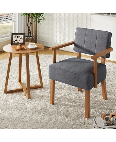 homfan Mid-Century Modern Dining Accent Chair – Sturdy Wood Frame Pu Leather or Linen Upholstery Vertical Stripes Button Tufting
