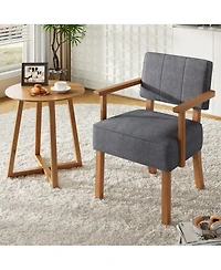homfan Mid-Century Modern Dining Accent Chair – Sturdy Wood Frame Pu Leather or Linen Upholstery Vertical Stripes Button Tufting