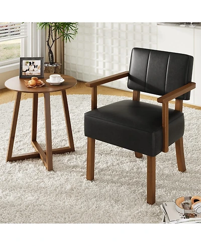 homfan Mid-Century Modern Dining Accent Chair – Sturdy Wood Frame Pu Leather or Linen Upholstery Vertical Stripes Button Tufting
