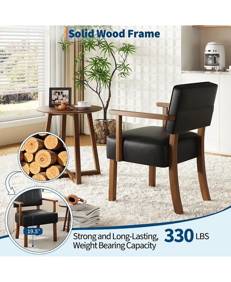 homfan Mid-Century Modern Dining Accent Chair – Sturdy Wood Frame Pu Leather or Linen Upholstery Vertical Stripes Button Tufting
